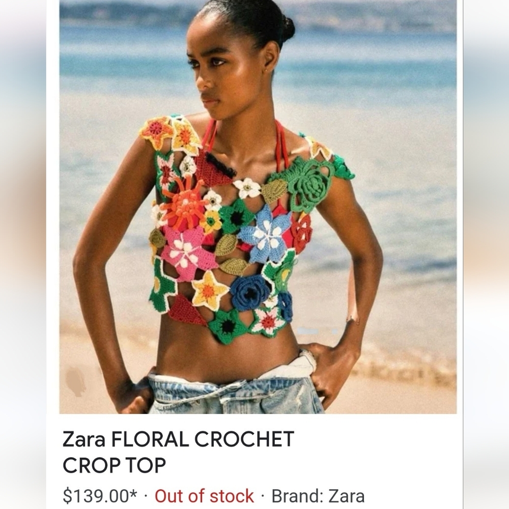 ZARA Colorful Crocheted Floral Open Knit Statement Top In XS/S NWT, RARE - Picture 11 of 16